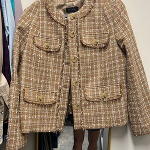 Talbots size 10 fringe tweed cropped jacket